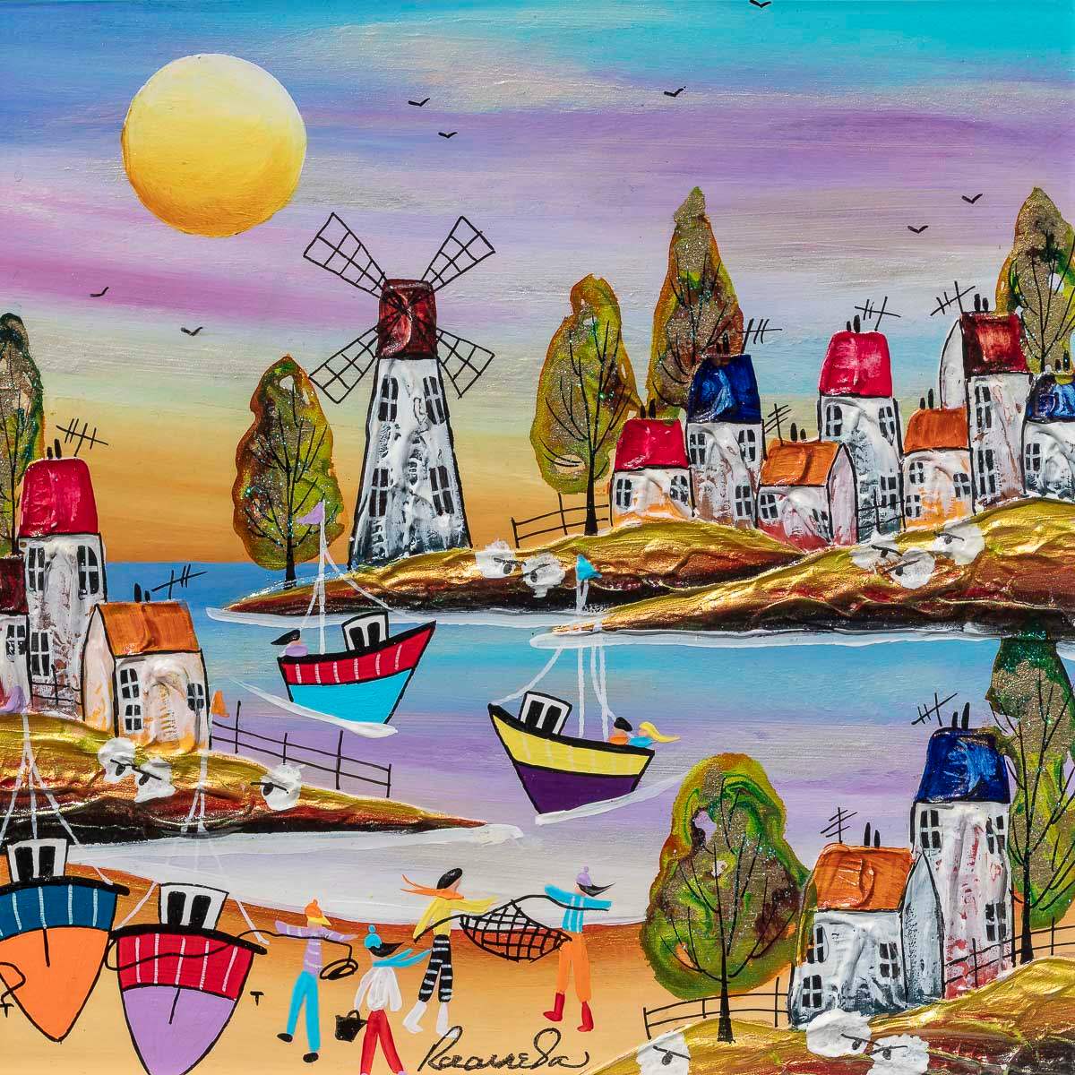 Sunlit Harbour - Original by artist Rozanne Bell - Wyecliffe Galleries