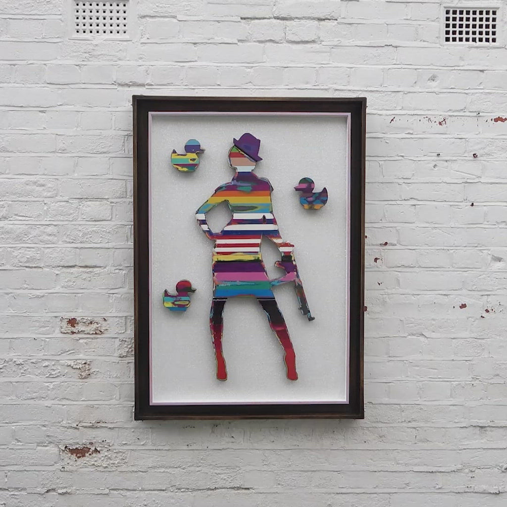 Duck Hunt Scratched Back Framed Sculpture - Original - SOLD