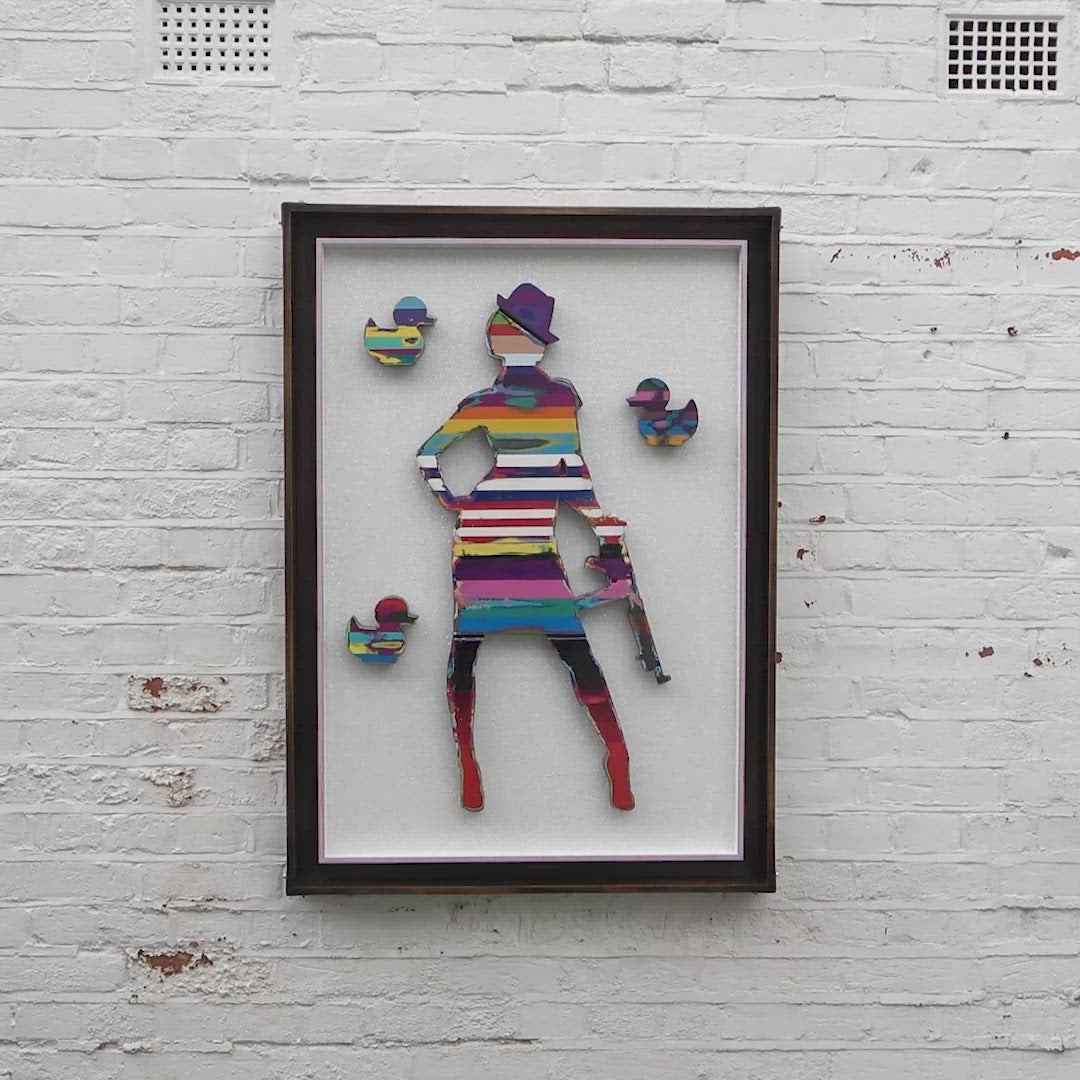 Duck Hunt Scratched Back Framed Sculpture - Original - SOLD