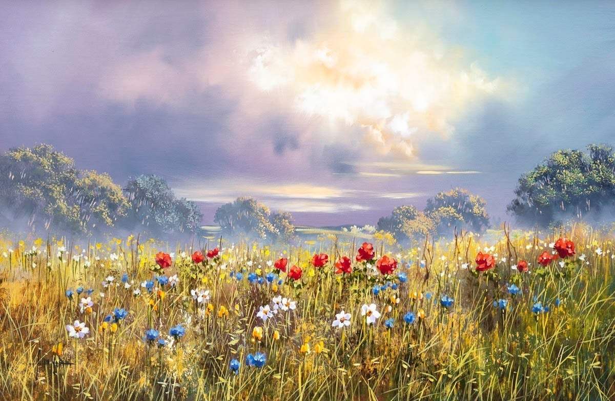 Blooming Under Violet Skies - Original - SOLD by artist Allan Morgan - Wyecliffe Galleries