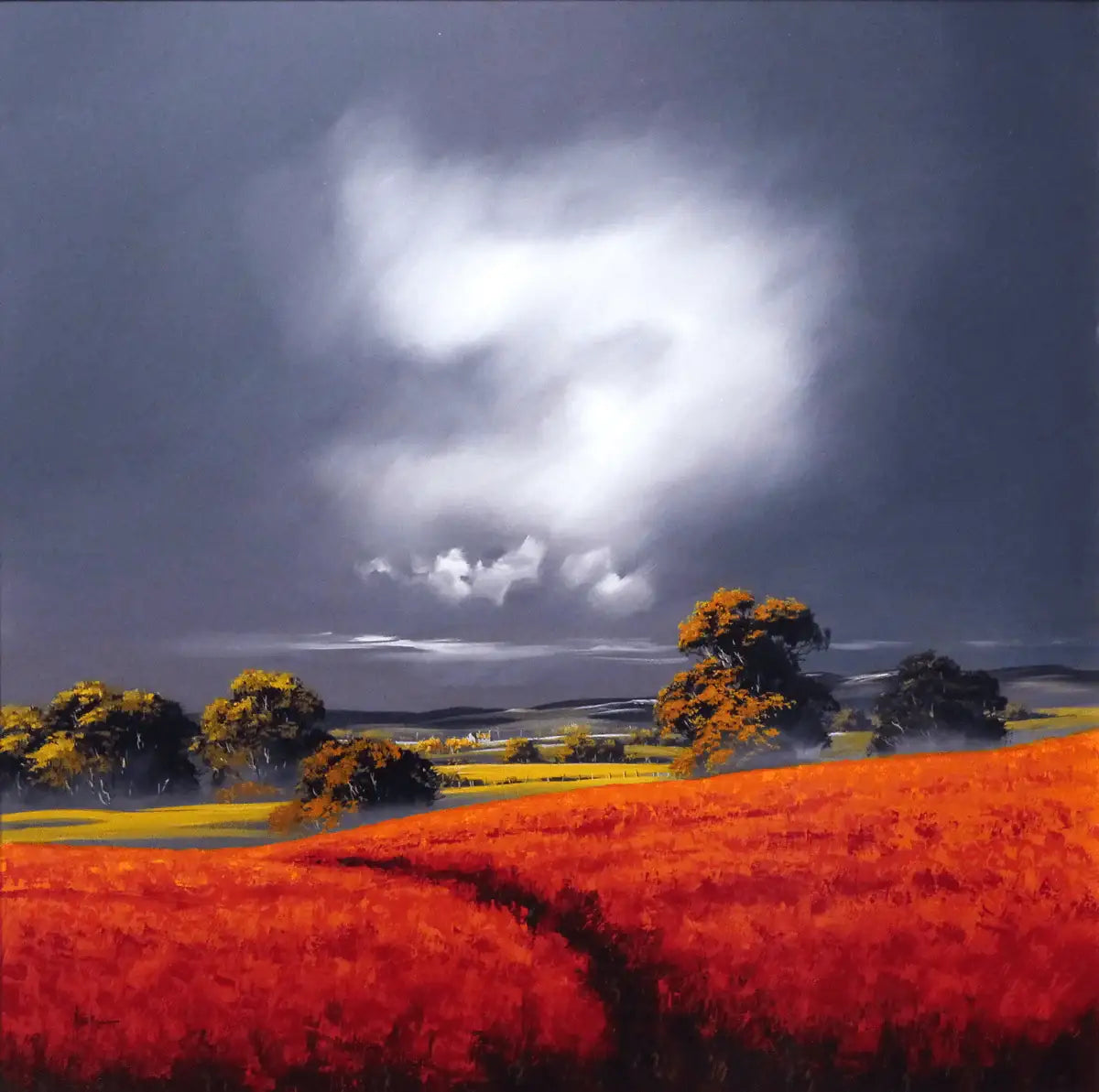 Crimson Fields - SOLD by artist Allan Morgan - Wyecliffe Galleries