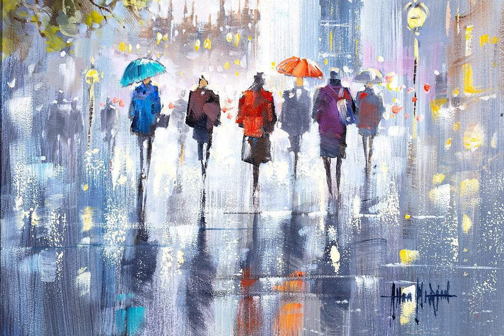 Stroll Through the City - Original - SOLD by artist Allan Morgan - Wyecliffe Galleries