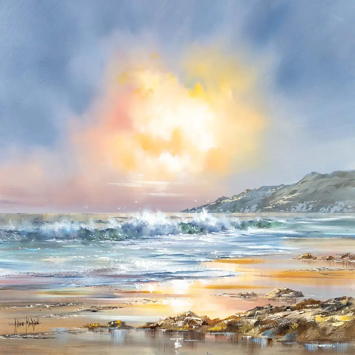 Sunset by the Sea - Original SOLD by artist Allan Morgan - Wyecliffe Galleries