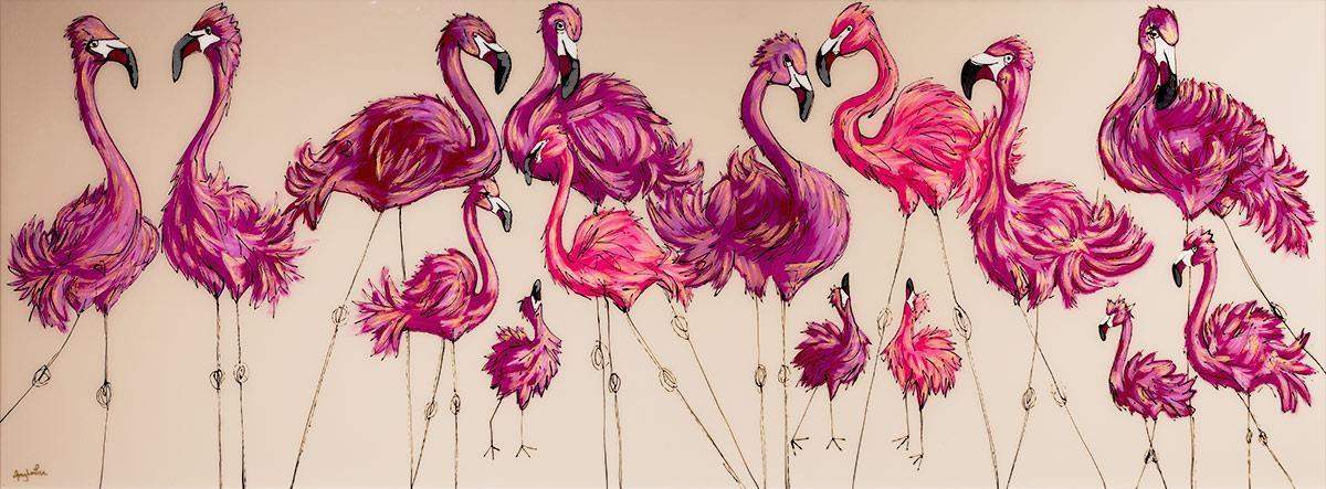 A Flamboyance Of Flamingos - Original - SOLD by artist Amy Louise - Wyecliffe Galleries