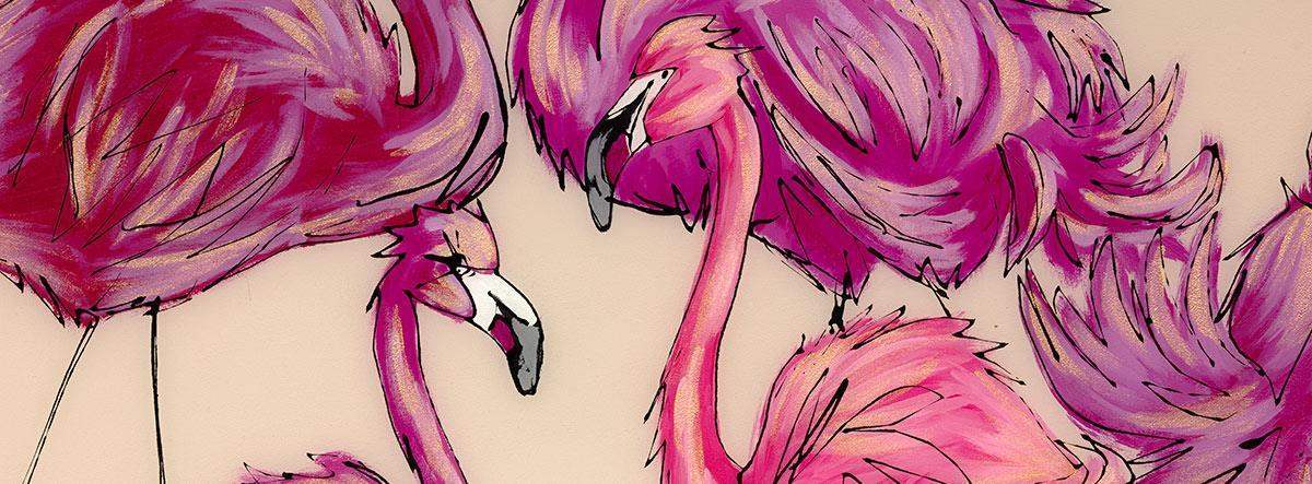 A Flamboyance Of Flamingos - Original - SOLD by artist Amy Louise - Wyecliffe Galleries
