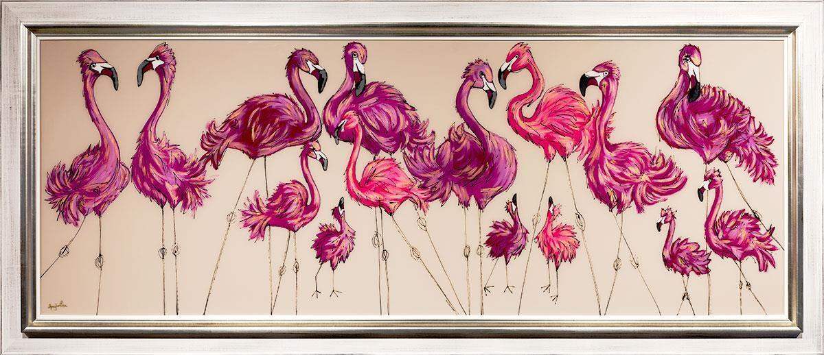 A Flamboyance Of Flamingos - Original - SOLD by artist Amy Louise - Wyecliffe Galleries