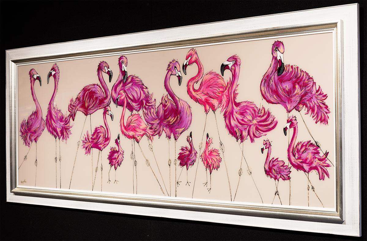 A Flamboyance Of Flamingos - Original - SOLD by artist Amy Louise - Wyecliffe Galleries
