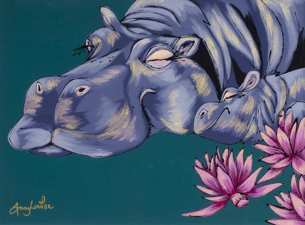 Happy As A Hippo - Original - SOLD by artist Amy Louise - Wyecliffe Galleries