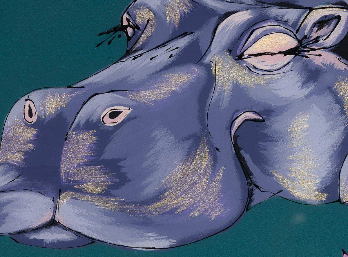 Happy As A Hippo - Original - SOLD by artist Amy Louise - Wyecliffe Galleries