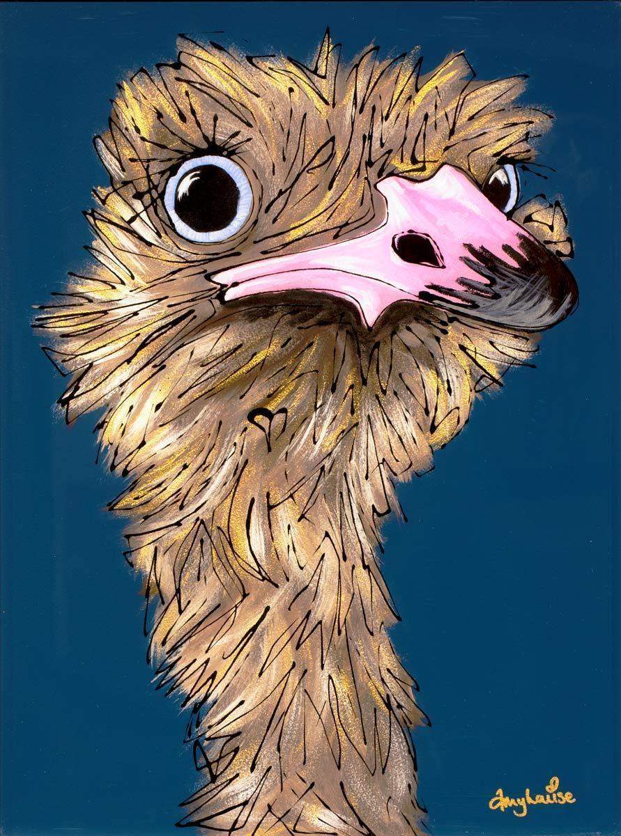 Olly Ostrich - Original - SOLD by artist Amy Louise - Wyecliffe Galleries