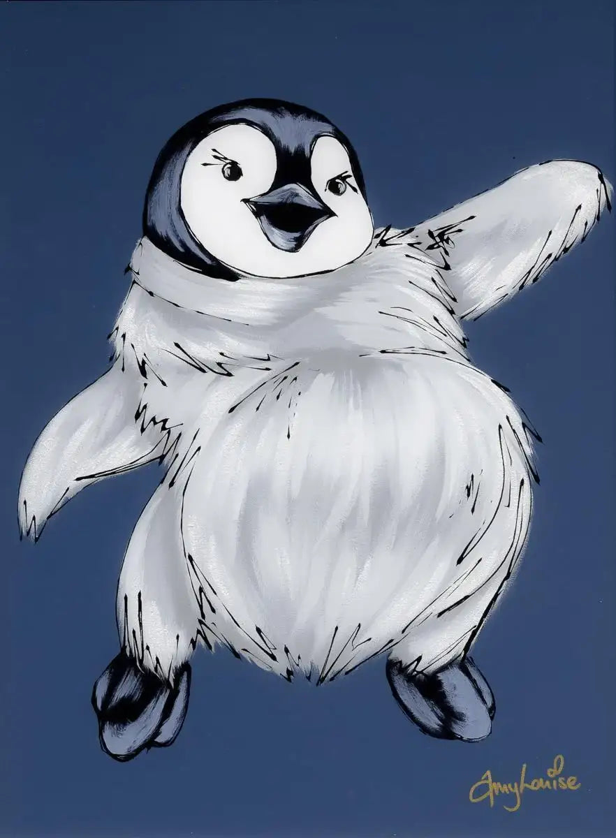 Penguins Can Fly - Original - SOLD by artist Amy Louise - Wyecliffe Galleries