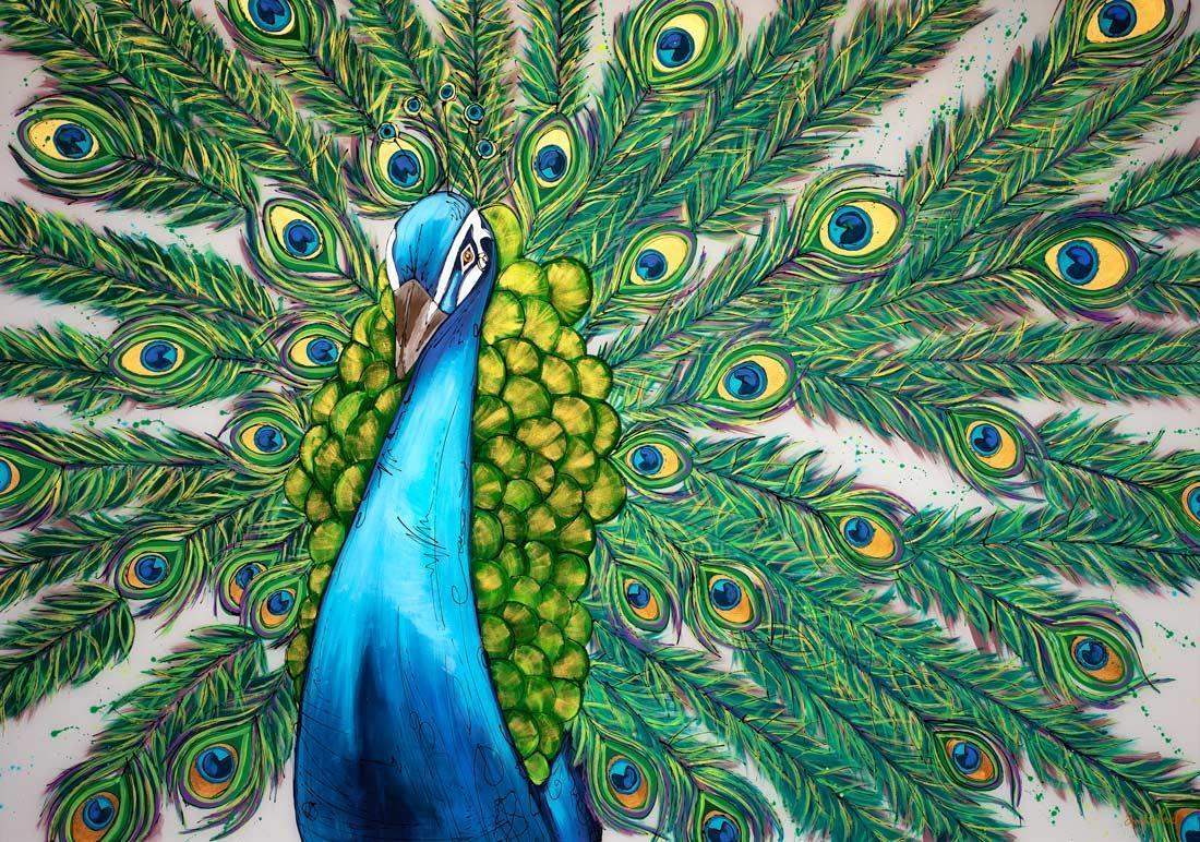 The Peacock Dance - Original - SOLD by artist Amy Louise - Wyecliffe Galleries