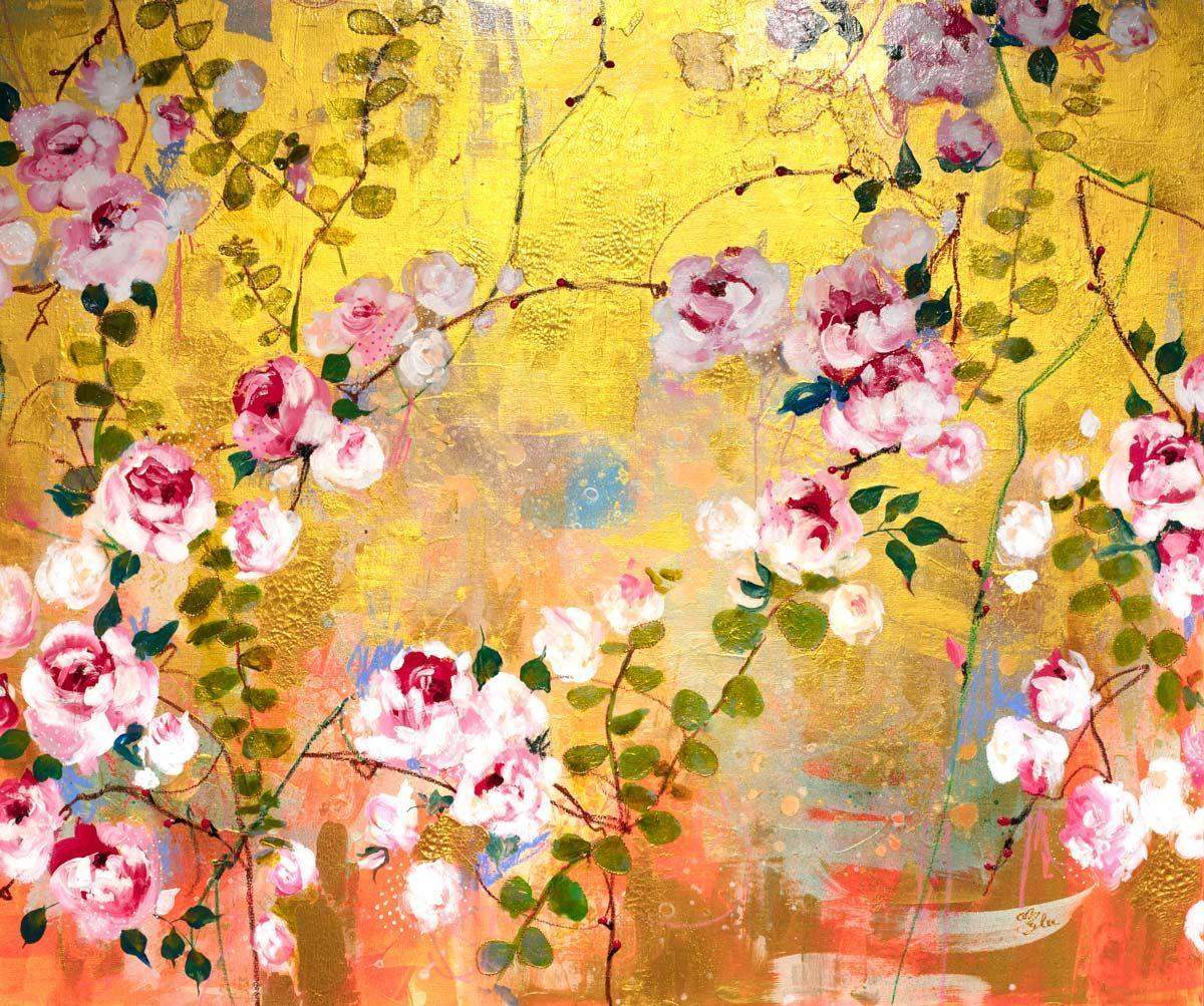 Rose and Eucalyptus Leaves - Original by artist Amylee - Wyecliffe Galleries