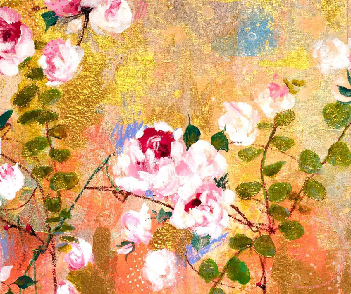 Rose and Eucalyptus Leaves - Original by artist Amylee - Wyecliffe Galleries