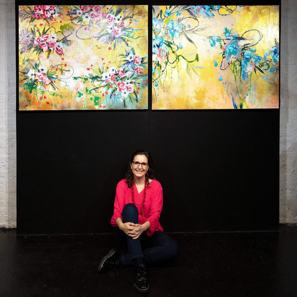 Rose and Eucalyptus Leaves - Original by artist Amylee - Wyecliffe Galleries