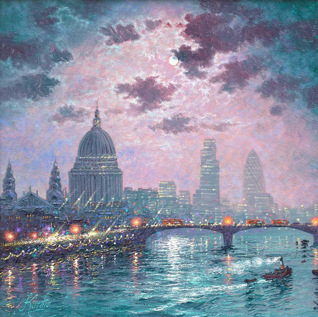 As the Thames Sparkles - Original - SOLD by artist Andrew Grant Kurtis - Wyecliffe Galleries