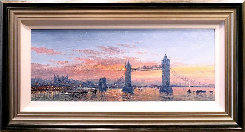 Sunshine Sparkle Across Tower Bridge - SOLD by artist Andrew Grant Kurtis - Wyecliffe Galleries