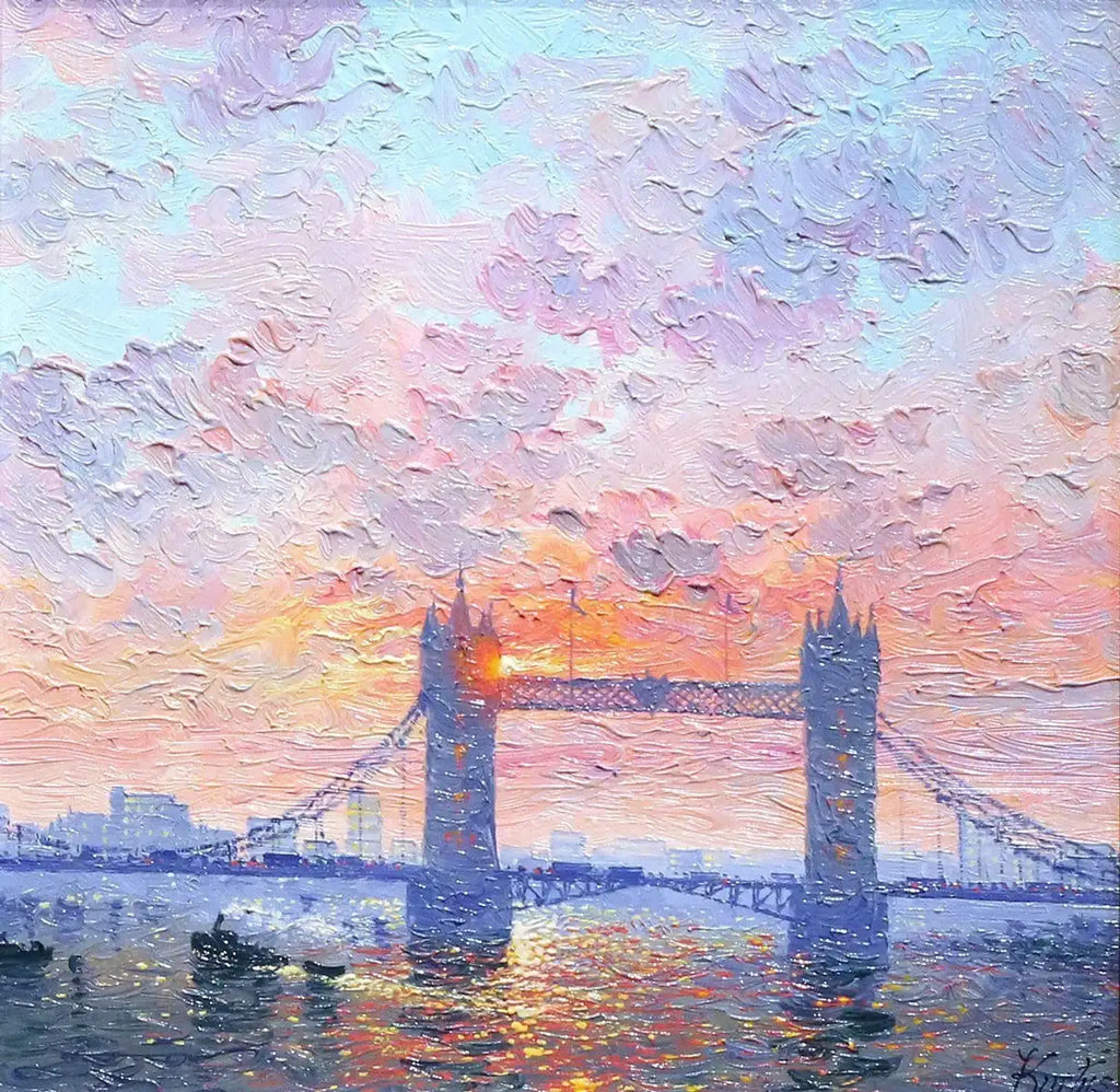 Sunshine Sparkle, Tower Bridge - SOLD by artist Andrew Grant Kurtis - Wyecliffe Galleries