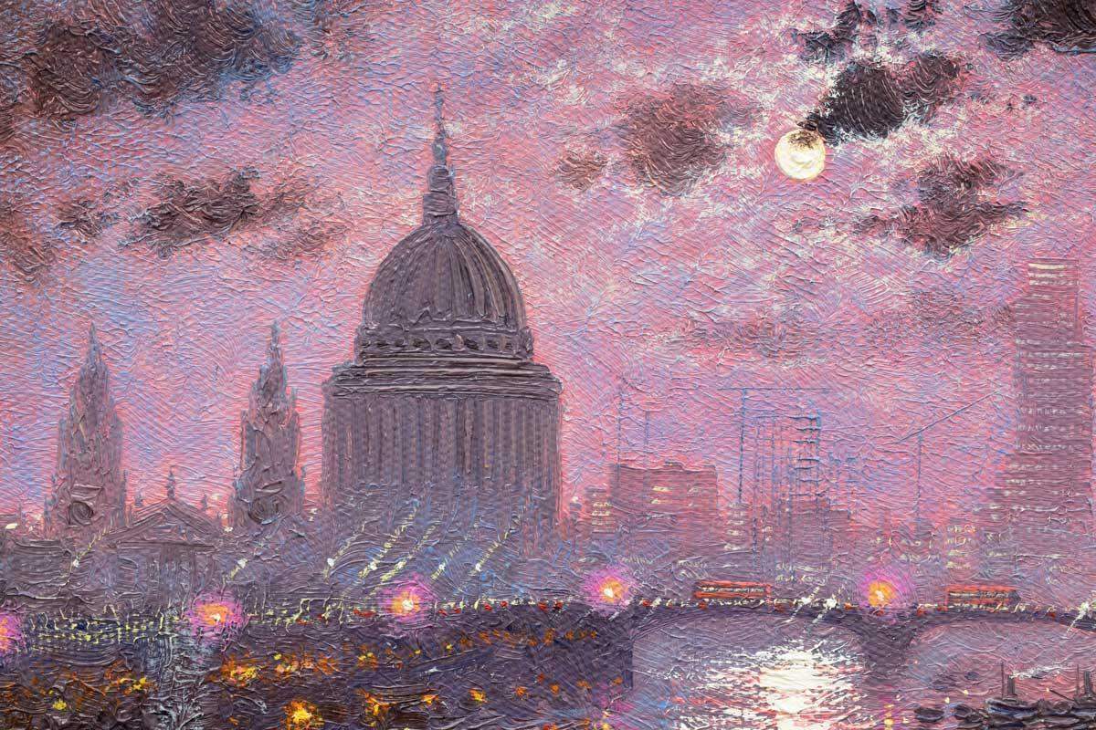 The Thames Sparkles At Night - Original - SOLD by artist Andrew Grant Kurtis - Wyecliffe Galleries