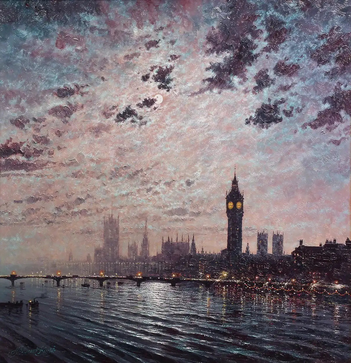 Westminster Chimes at Midnight - SOLD by artist Andrew Grant Kurtis - Wyecliffe Galleries
