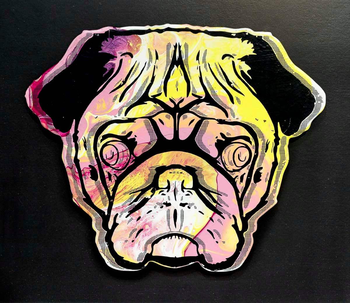 Pug Face - Pinks & Sherberts - Original - SOLD by artist Andrew Milk - Wyecliffe Galleries