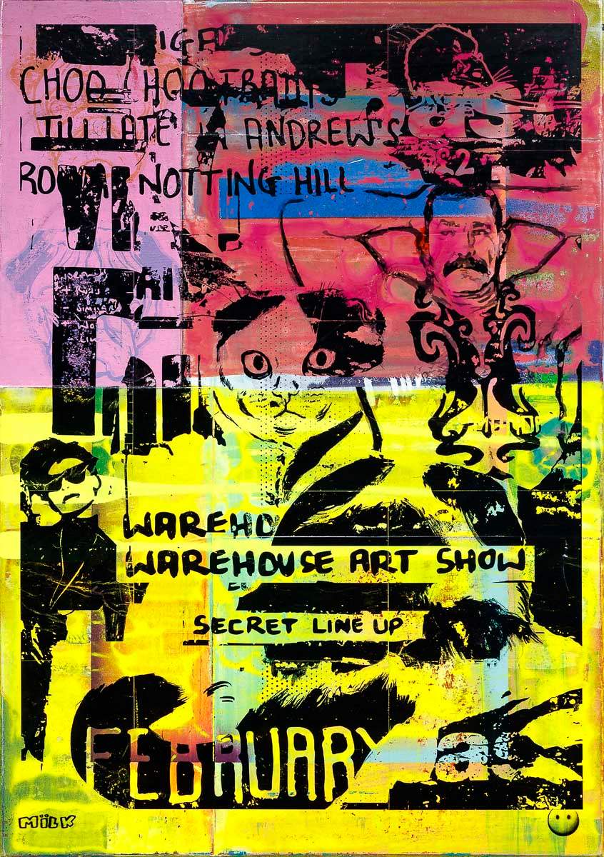 Secret Warehouse Art Show - Fruit Cocktail - Original - SOLD by artist Andrew Milk - Wyecliffe Galleries