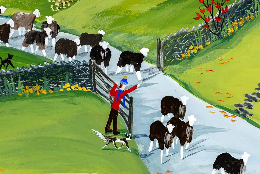 Collecting The Herdwicks - Original - SOLD by artist Anne Blundell - Wyecliffe Galleries