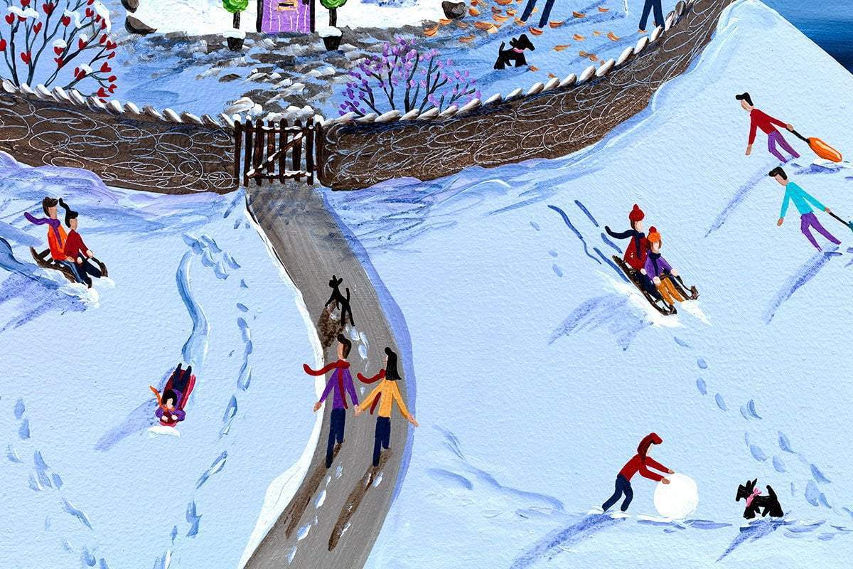 Fun in the Snow at Lookout Cottage - Original - SOLD by artist Anne Blundell - Wyecliffe Galleries