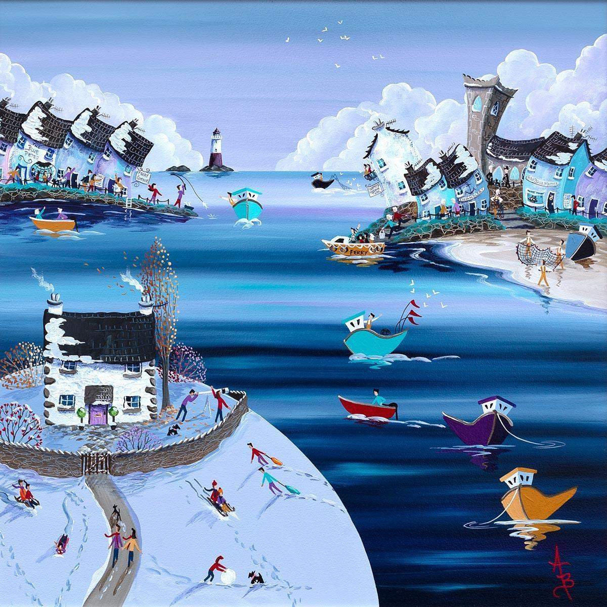 Fun in the Snow at Lookout Cottage - Original - SOLD by artist Anne Blundell - Wyecliffe Galleries