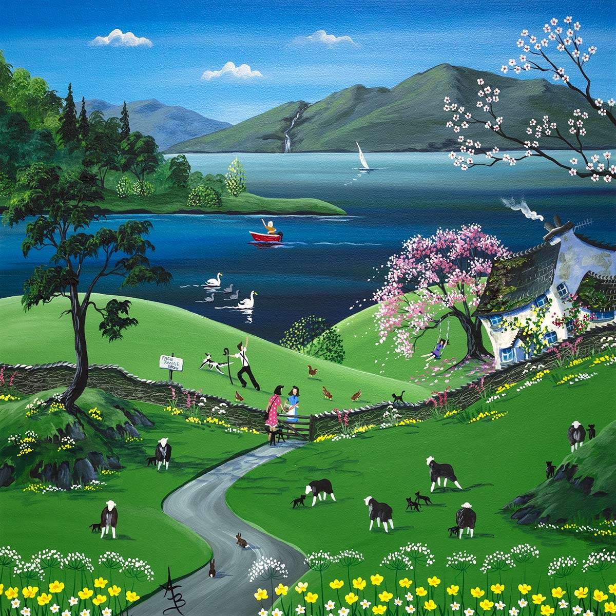 Herdwicks Among the Flowers - Original - SOLD by artist Anne Blundell - Wyecliffe Galleries