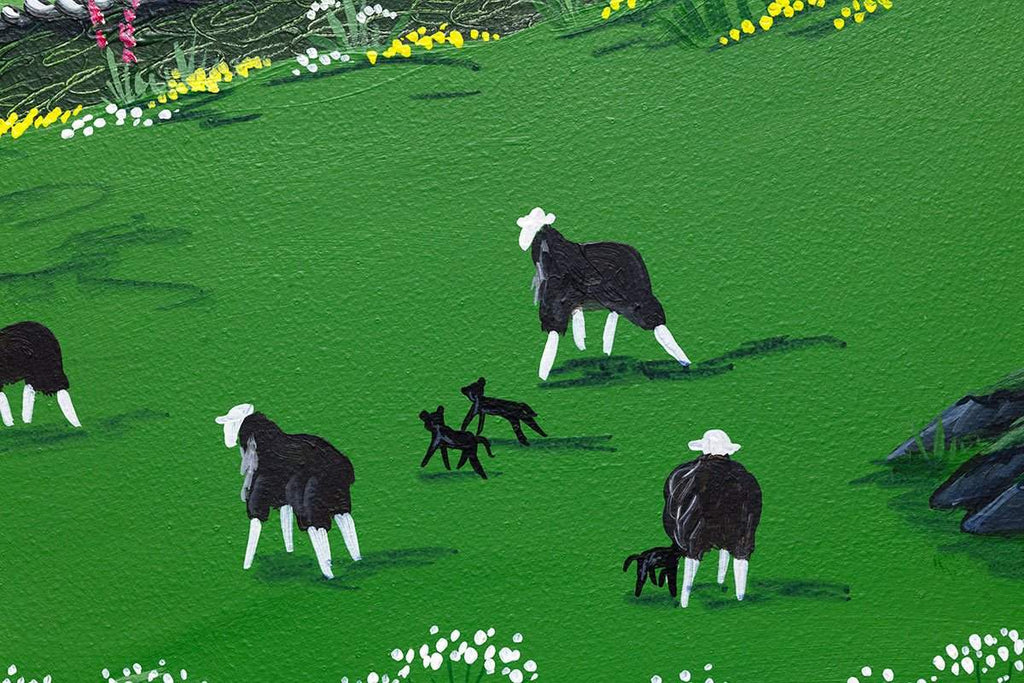 Herdwicks Among the Flowers - Original - SOLD by artist Anne Blundell - Wyecliffe Galleries