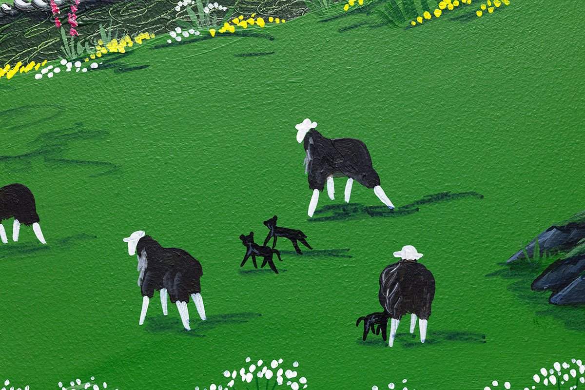 Herdwicks Among the Flowers - Original - SOLD by artist Anne Blundell - Wyecliffe Galleries