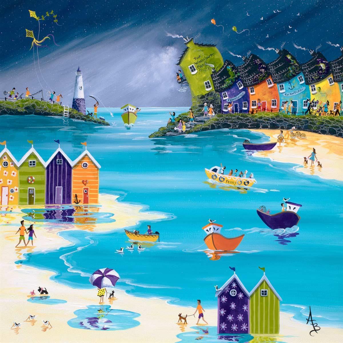 Stormy Skies and Jewel Bright Beach Huts - Original Anne Blundell
