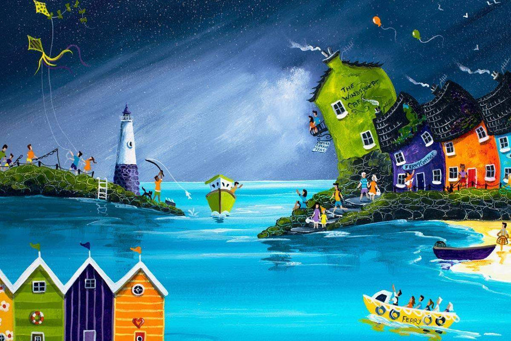 Stormy Skies and Jewel Bright Beach Huts - SOLD by artist Anne Blundell - Wyecliffe Galleries