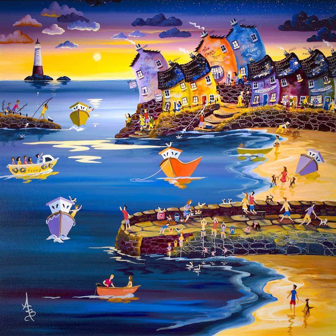 Sunset Over Crab Quay - Original - SOLD by artist Anne Blundell - Wyecliffe Galleries