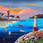 Sunset Puffins - Original SOLD by artist Anne Blundell - Wyecliffe Galleries