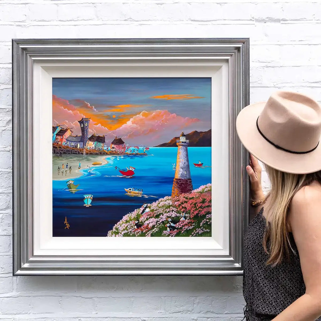 Sunset Puffins - Original SOLD by artist Anne Blundell - Wyecliffe Galleries