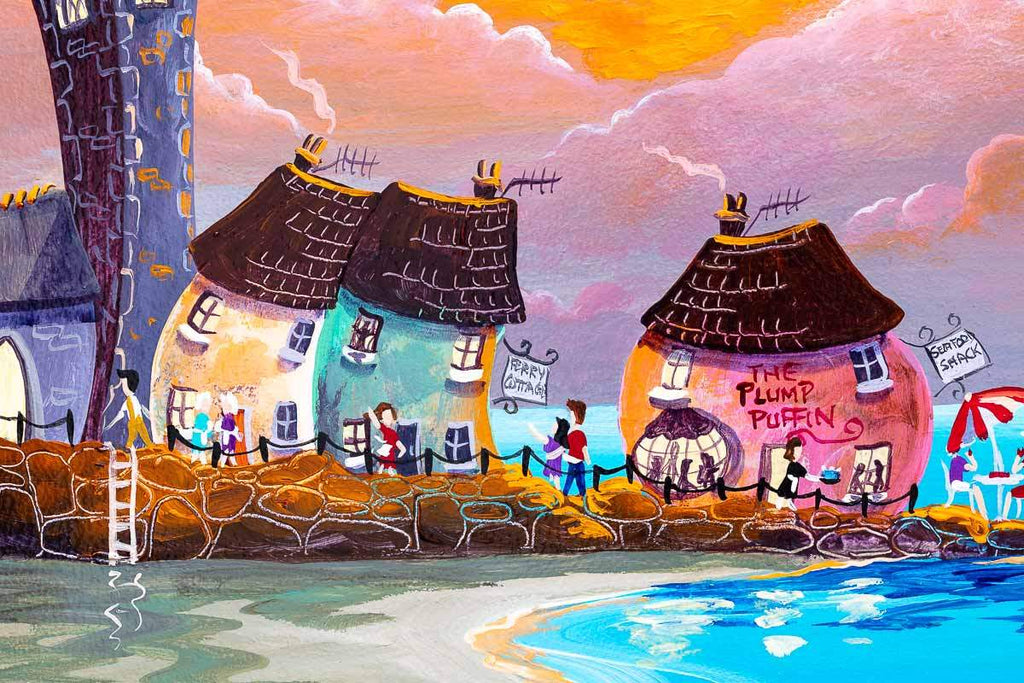 Sunset Puffins - Original SOLD by artist Anne Blundell - Wyecliffe Galleries