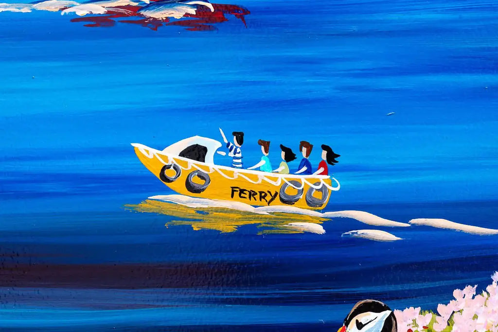 Sunset Puffins - Original SOLD by artist Anne Blundell - Wyecliffe Galleries