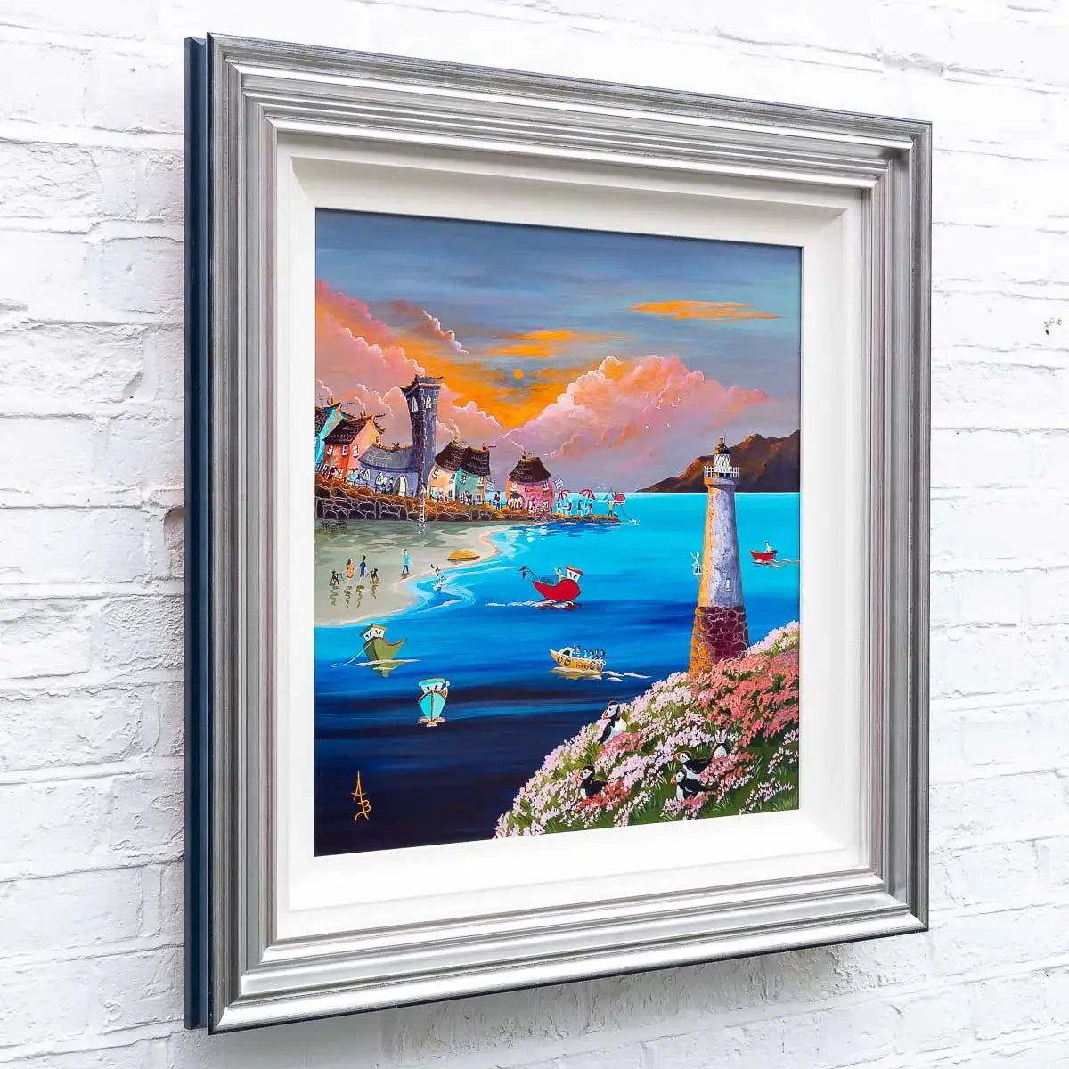 Sunset Puffins - Original SOLD by artist Anne Blundell - Wyecliffe Galleries