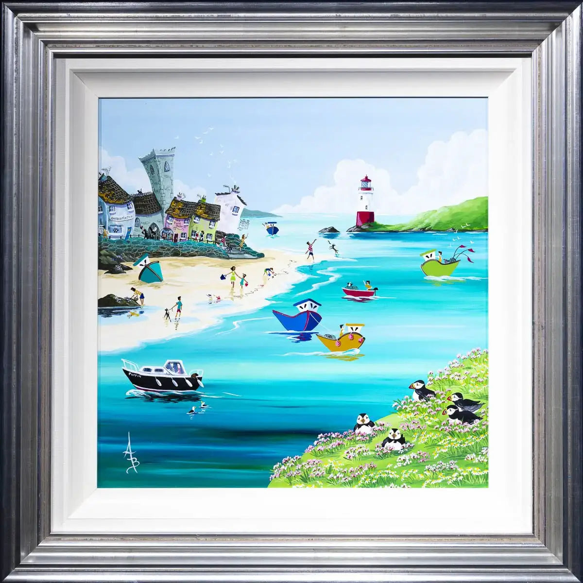 Thrifty Puffins - Original - SOLD by artist Anne Blundell - Wyecliffe Galleries