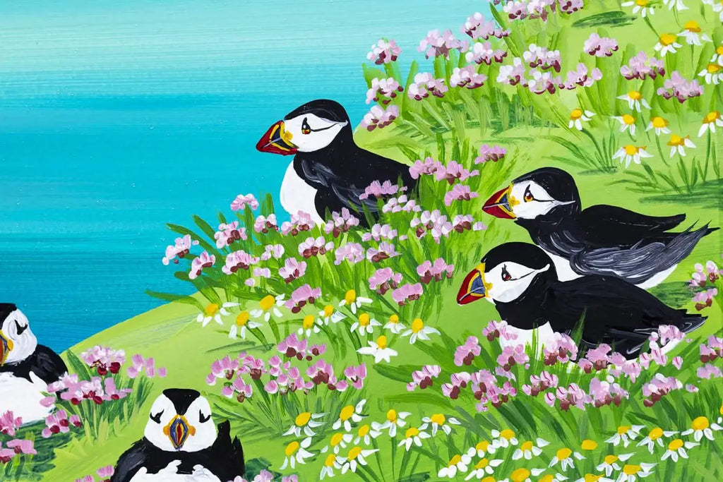 Thrifty Puffins - Original - SOLD by artist Anne Blundell - Wyecliffe Galleries