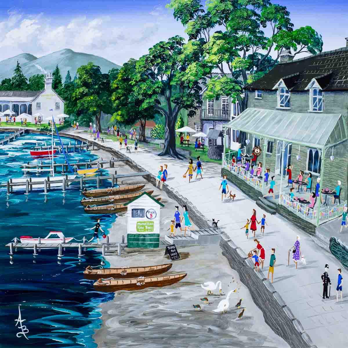 Waterhead Cafe Ambleside - Original - SOLD by artist Anne Blundell - Wyecliffe Galleries