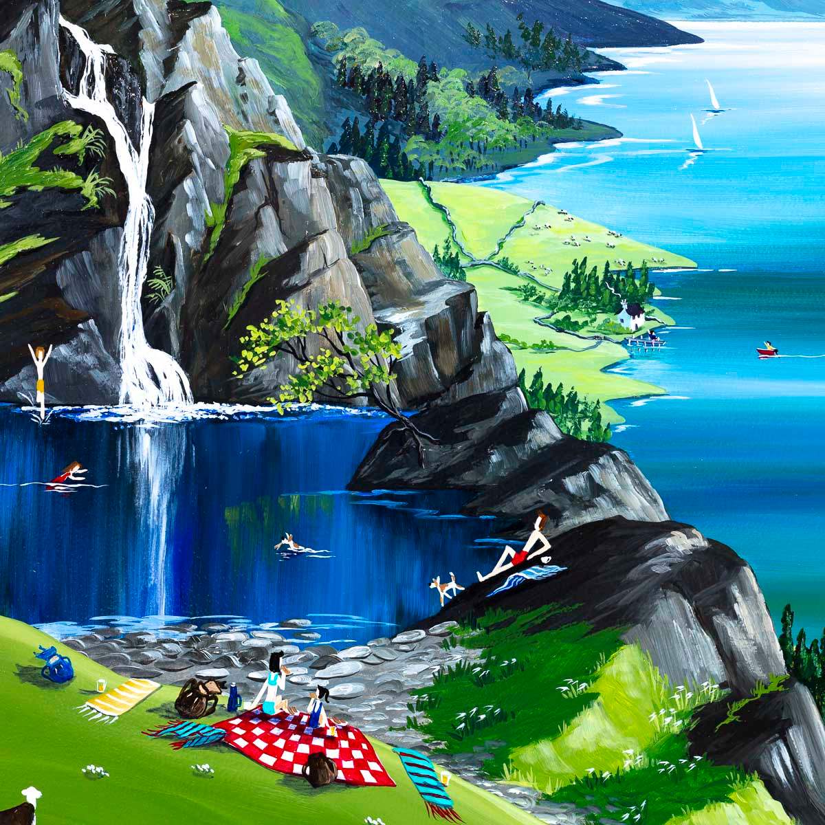 Wild Swimming in the Fells - Original - SOLD by artist Anne Blundell - Wyecliffe Galleries