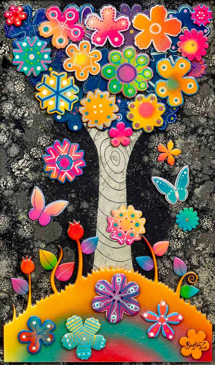 Technicolour Tree - Original - SOLD by artist Beatriz - Wyecliffe Galleries