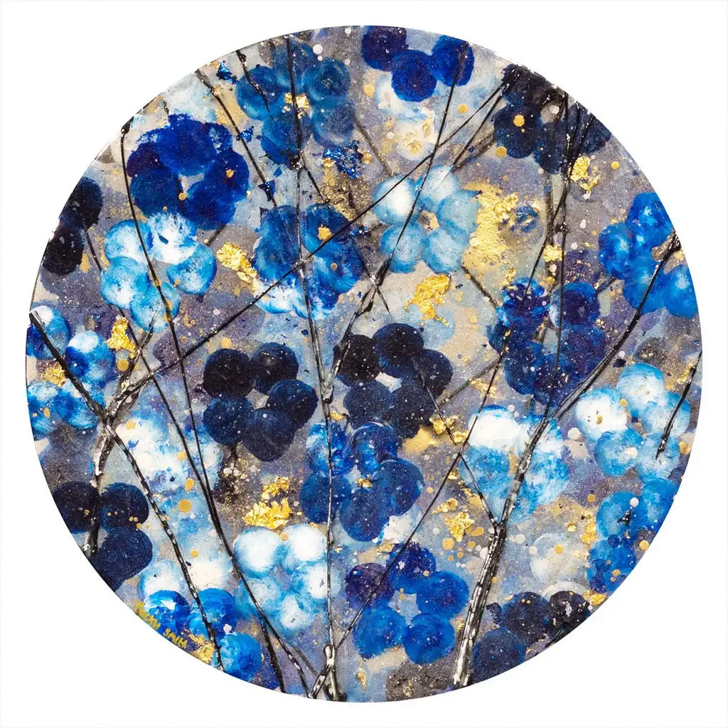 Blue Blossom - Triptych - Original - SOLD by artist Becky Smith - Wyecliffe Galleries