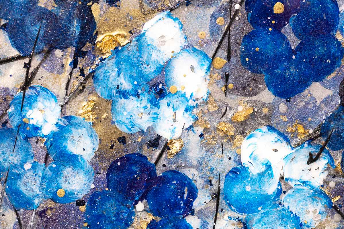 Blue Blossom - Triptych - Original - SOLD by artist Becky Smith - Wyecliffe Galleries