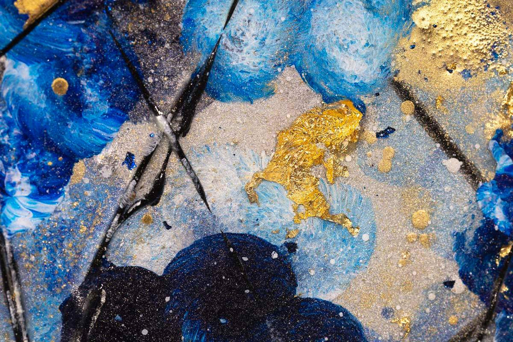 Blue Blossom - Triptych - Original - SOLD by artist Becky Smith - Wyecliffe Galleries