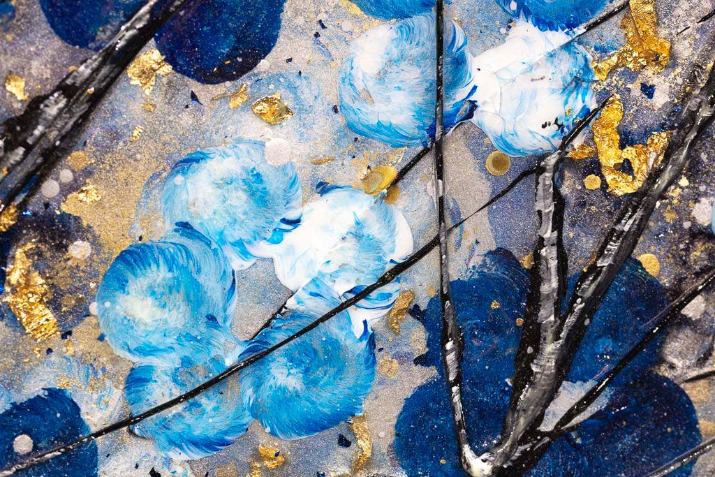 Blue Blossom - Triptych - Original - SOLD by artist Becky Smith - Wyecliffe Galleries