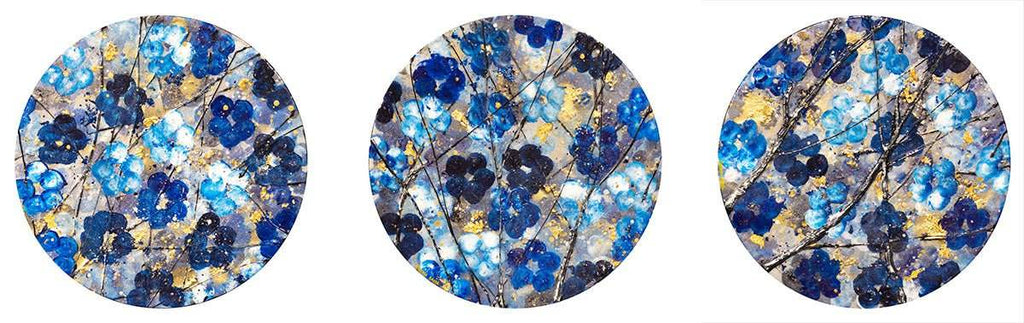 Blue Blossom - Triptych - Original - SOLD by artist Becky Smith - Wyecliffe Galleries